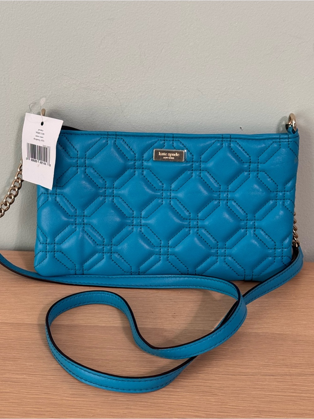 Kate Spade Astor Court Presley turquoise quilted leather crossbody bag NWT